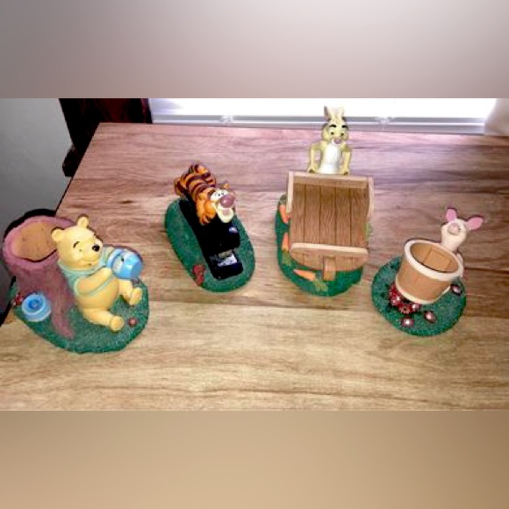 The Pooh & Friends Rabbit Holding Wheelbarrow Notepad Holder and stapler